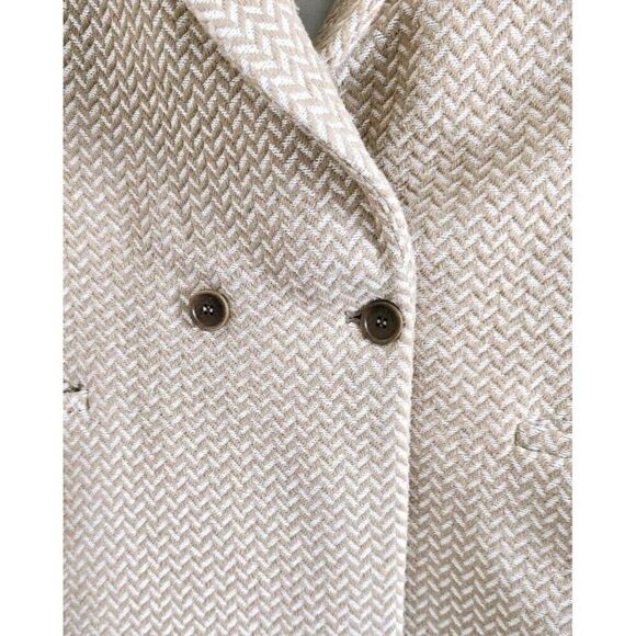 Anine Bing Fishbone Double Breasted Blazer Jacket Large Tan Cream Beige Wool XL - Picture 6 of 13